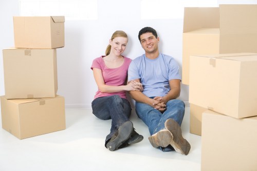 Boxes and household belongings prepared for moving day