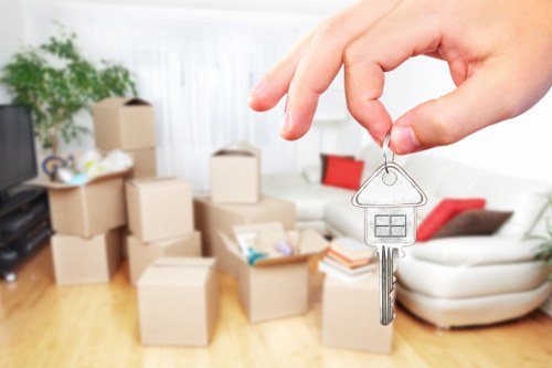 Secured furniture and protected items inside a moving van