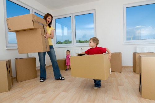 Moving truck outside a flat or apartment building in The Hale with access considerations