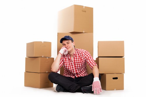 Furniture and boxes being loaded by movers in The Hale